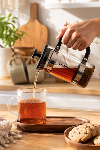 Porsima Smartpan Bv008 French Press Paslanmaz Çelik Süzgeçli Cam Bitki Çayı Demliği Kahve Presi - 350 Ml Siyah