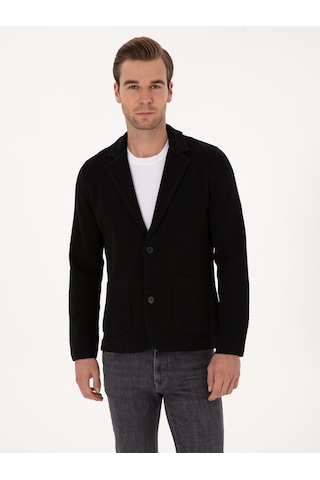 Cacharel Siyah Slim Fit Pamuk Karışımlı Triko Hırka