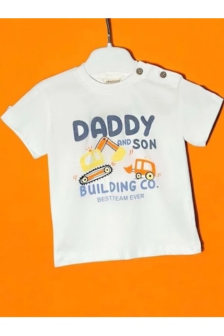 Divonette Erkek Bebek Baskılı Omuzdan Düğmeli T-shirt-15695 Krem