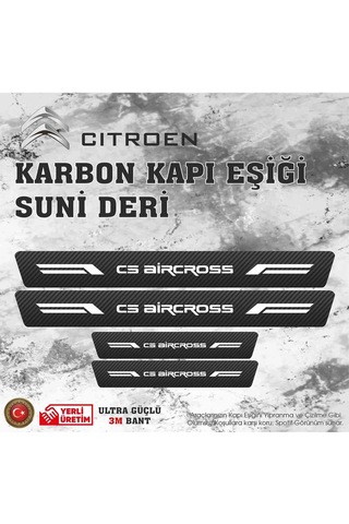 Citroen C5 Aircross Uyumlu Deri Karbon Kapı Eşiği Koruyucu Bant 4 Adet