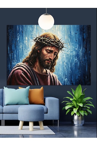 Kutsal Taçlı İsa Mesih Dekoratif Kanvas - Mdf Ahşap Tablo