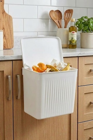 Askılı Ve Yapışkanlı Mutfak Ve Banyo İçin Pratik Çöp Kovası 8lt Beyaz