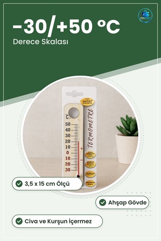 Ahşap Oda Termometresi 3,5 X 15 Cm Kurşun İçermez Duvar Masa
