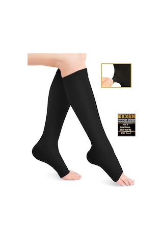 Exxen Diz Altı Burnu Açık Orta Basınçlı Siyah Renk Varis Çorabı