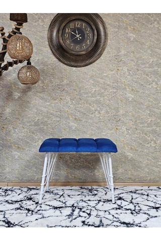 Zafir Metal Beyaz Tel Ayaklı 60 Cm Puf Bench - Puf - Bench - Oturak - Mutfak Oturağı - Antre Oturağı Mavi