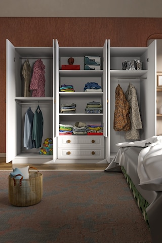 Bohem 6 Kapak 2 Çekmece Mdf Kapak Gardırop Beyaz