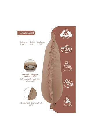 Mordesign Fırfırlı Emzirme Yastığı, Bebek Destek Minderi, Hamile Yastığı, Pamuk Kumaş, Ruffle Seri, Kapiçino Zg10196