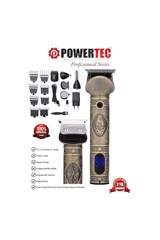 Powertec TR-1000 Tıraş Makinesi 6in1 Saç Sakal Vücut Kulak Burun Erkek Bakım Kiti