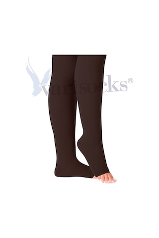 Orta Basınç Diz Üstü Burnu Açık Siyah Varis Çorabı Diz Üstü Çorap
