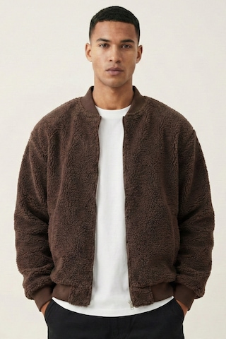 Genius Store Erkek Mont Peluş İçi Astarlı Oversize Geniş Kalıp Sherpa Kuzu Kumaş Spor Mont Kahverengi