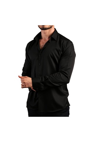 Dicotto Siyah 8 Drop Ekstra Uzun Kol Dar Kesim Micro Kumaş Kol Düğmeli Slim Fit Erkek Gömlek - 197-6 001