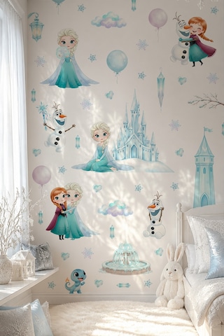 Karlar Ülkesi Temalı Duvar Sticker Seti 84 Parça Elsa, Anna, Olaf Buz Şatosu Çocuk Odası Sticker Dijital Baskı Karlar Ülkesi Temalı Duvar Sticker Seti 84 Parça Elsa, Anna, Olaf Buz Şatosu Çocuk Odası Sticker Dijital Baskı