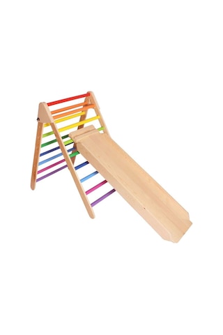 Woodnjoy Ahşap Merdiven Ve Geometrik Tırmanma Rampası & Kaydırak Setimiz 2'li Set Renkli