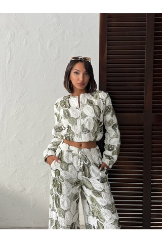 Verymoda Desenli Fermuarlı Ceket Şık Ve Modern Tarz F1975 Haki