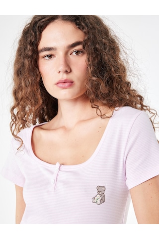 Koton Rahat Kalıp U Yaka Kısa Kollu Pamuklu Pijama Üstü Pınk Strıpe 6slk40159mk Pembe Çizgili
