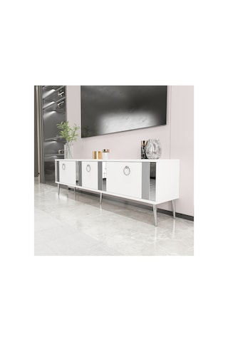 Lunar 150 Cm Tv Ünitesi Tv Sehpası Beyaz-gümüş Beyaz-gümüş