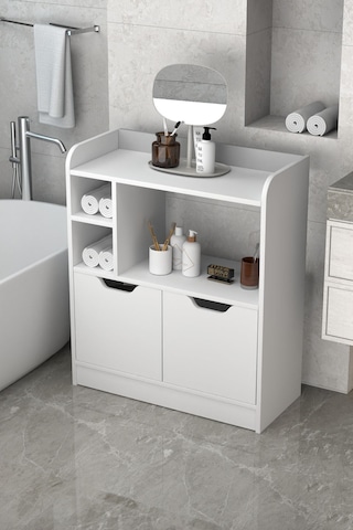 Reyo Falez İlkal Banyo Dolabı Çok Amaçlı Havluluk 2 Kapaklı Raflı Beyaz
