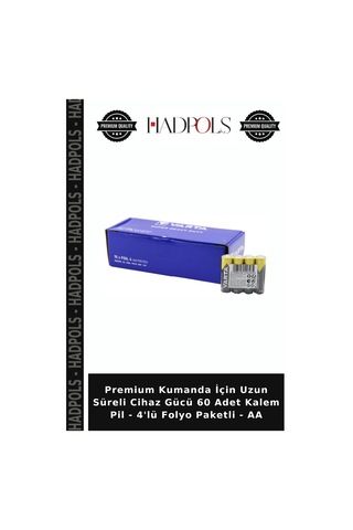 Premium Kumanda İçin Uzun Süreli Cihaz Gücü 60 Adet Kalem Pil - 4'lü Folyo Paketli - Aa