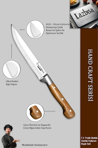 Lazbisa Mtf-002 Hand Craft Mutfak Bıçak Seti Et Ekmek Sebze Meyve Bıçağı 5 Li Set Günlük Kullanım