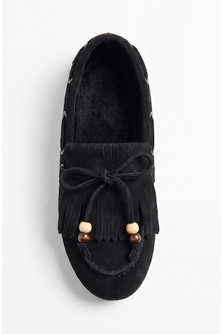 Giamgia Store Püsküllü Boncuk Detaylı Süet Makosen Loafer Ayakkabı-2364 Siyah