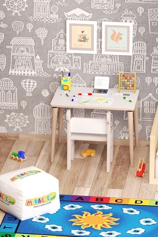 Miracle 3d Çalışma Masası Ve Sırt Dayamalı Sandalye 2-6 Yaş Beyaz