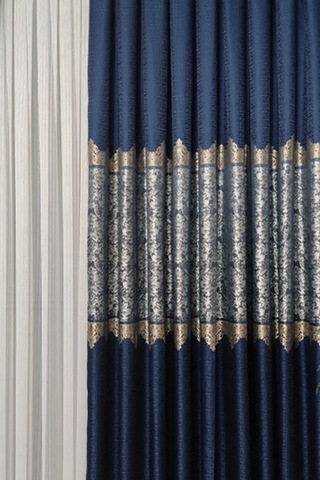 Takım Fon Perde Lacivert-gümüş 2 Kanat Fon+aksesuar Lacivert