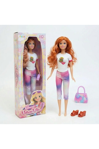 Elonna 30 Cm Şık Ve Hareketli Eklemli Oyuncak Bebek Tie-dye Pantolonlu/aksesuarlı Beyaz Tişörtlü