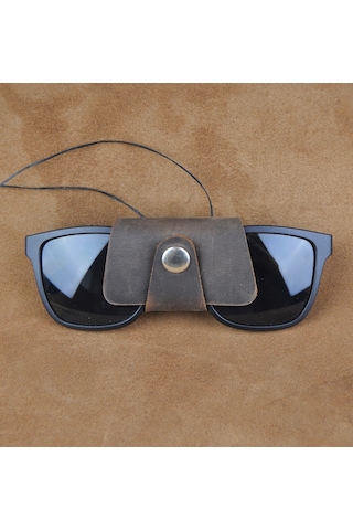 Hakiki Deri Gözlük Askısı Kahverengi