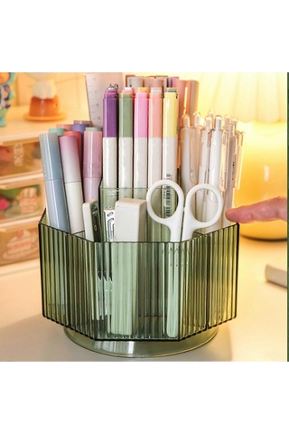 Ganzhoushop Kalemlik 360 Dönebilen Büyük Kapasiteli Çok İşlevli Plastik Kalem Düzenleyici Masaüstüyeşil