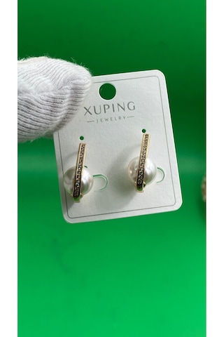 Xuping Rose Gold İnci Detaylı Zirkon Taşlı Kadın Çelik Küpe Gold