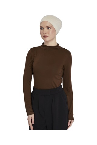 Kadın Organik Uzun Kollu Balıkçı Yakalı Body Çikolata