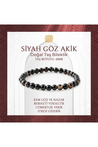 Saff Doğaltaş Siyah Göz Akik 6 MM Doğal Taş Bileklik Çok Renkli