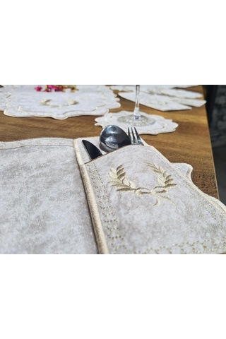 Çeyiz Diyarı Fiyonk Nakışlı 19 Parça Amerikan Servis Seti Krem Ca Krem Cappucino