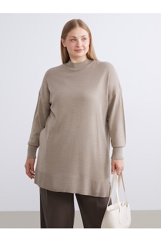 Lcw Modest Bej Dik Yaka Kadın Triko Tunik