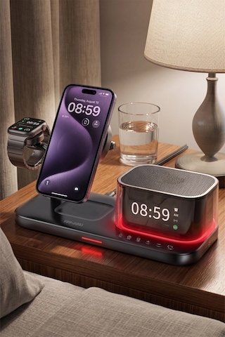 Ven-dens Vd-wlc024 Qi2 25 W 3 Ü 1 Arada Manyetik Kablosuz Şarj İstasyonu, Bluetooth Hoparlör, Siyah