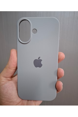 Apple Uyumlu iPhone 17 Logolu İçi Kadife Silikon Lansman Kılıf Gri