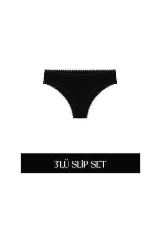 Cotvie Siyah Pamuklu Slip 3'lü Set Külot Siyah