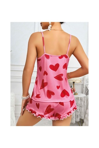 Mr Owl Kadın Pembe Kalp Baskılı Şortlu Pijama Takımı