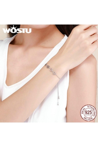 Wostu Sıcak Moda 925 Ayar Gümüş Paw Trail Köpek Hayvan Zinciri Ve Bağlantı Bilezikler Kadınlar Için Siyah