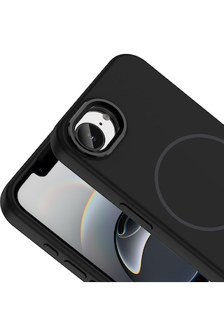 Maks Technology iPhone Uyumlu 16e Kılıf M-safe Şarj Özellikli Metal Kamera Çerçeveli Mkst Edi Silikon Kapak - Siyah