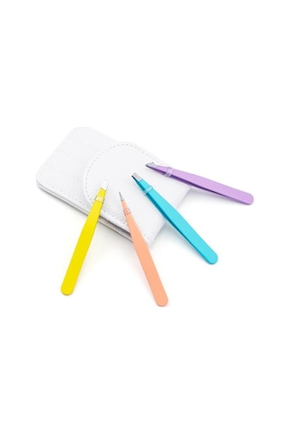 Valkyrie Deri Çantalı Eğimli Kaş Cımbız Seti Beyaz 4'lü