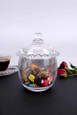 Digithome Kalp Boncuklu Cam Kaşıklı Şekerlik Bal Kavanozu - Sur-27 C320.049