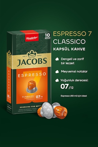 Jacobs Espresso 7 Classico Nespresso Uyumlu Alüminyum Kapsül Kahve 10 x 10'lu