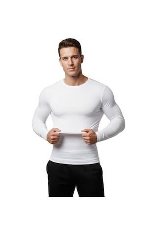 Deepsea Beyaz Dar Kalıp Likralı %90 Pamuk Erkek Sweatshirt Vücuda Oturan İnce Penye Sweat 2300423 Beyaz