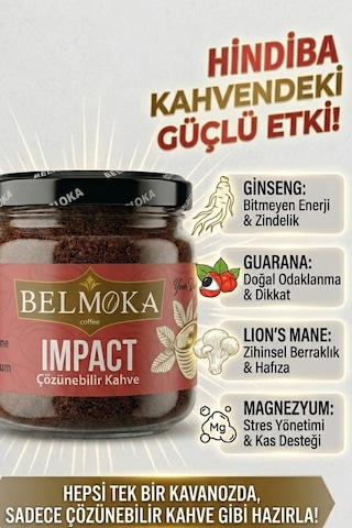 Belmoka Impact Ginseng Lion's mane Guarana Magnezyum ve İnülin Katkılı Hindiba Kahvesi 120 G