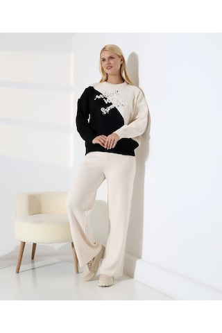 Renk Bloklu Triko Takım Siyah - Taş
