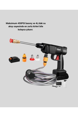 Kablosuz Basınçlı Yıkama Makinesi 48v Güçlü Motor, 2 Pil Ve Köpük Hazneli Çok Renkli