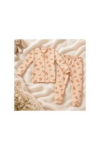Cerenbebe Kız Çocuk Pijama Takımı Ceylan Desenli Yavruağzı