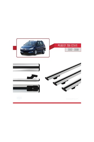 Peugeot 206 Estate 2002-2008 Arası İle Uyumlu Basic Model Ara Atkı Tavan Barı Gri 3 Adet