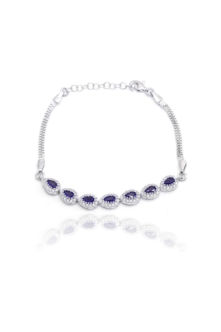 Safir Taşlı Damla Model 925 Ayar Gümüş Kadın Dörtlü Set 201025663